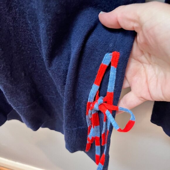 J.Crew Womens XS Merino Wool Navy Sweater With Red & Blue Side Ties - Picture 3 of 6